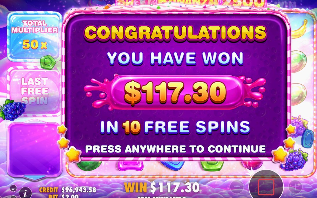 Win screen after a Tumble sequence settles